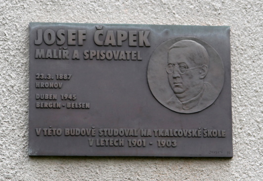 The memorial placue at the school where Josef studied 